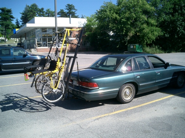 Side view of bikes on rack